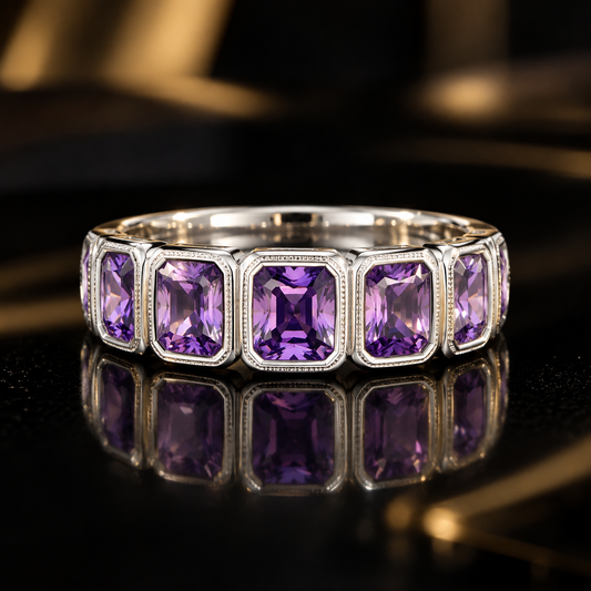 Royal Amethyst-Inspired Purple Gemstone Band Ring in Gold