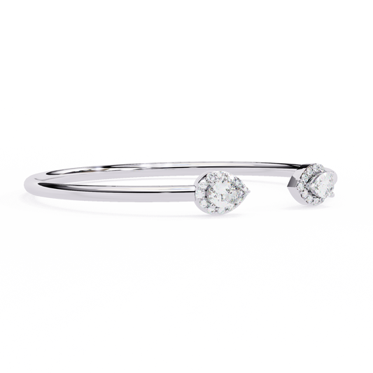 Pear Halo Open Cuff Diamond Bracelet