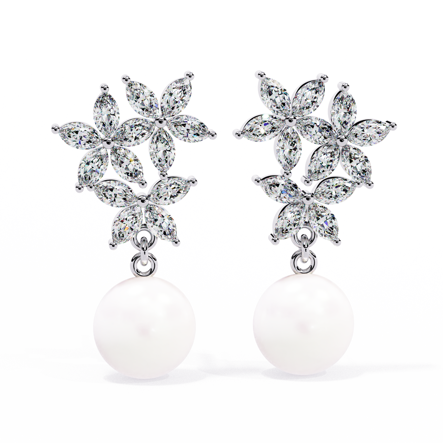 Floral Pearl Drop Diamond Earrings