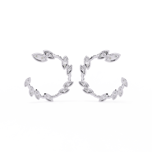 Verdant Leaf Diamond Hoop Earrings