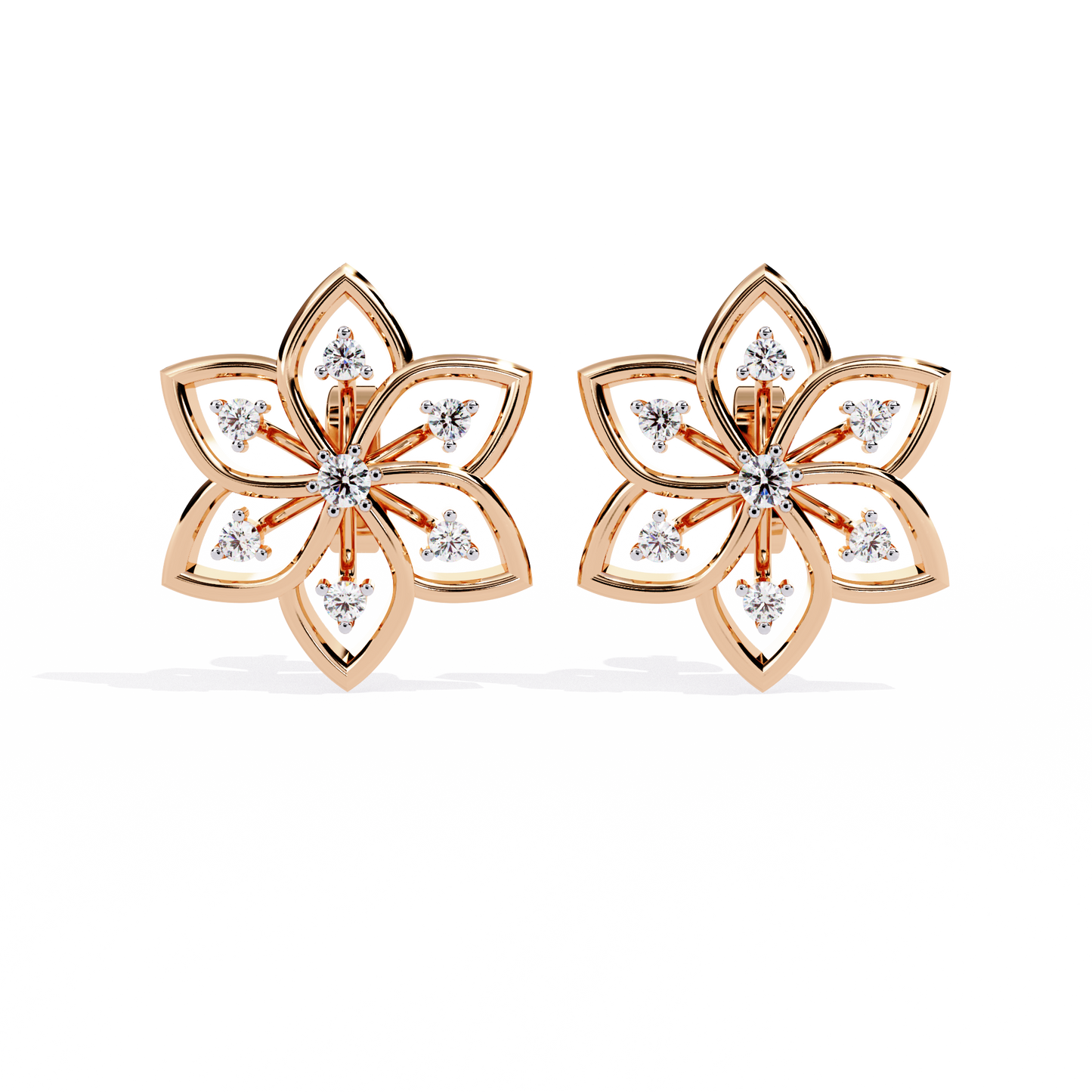 Floral Diamond Petal Stud Earrings