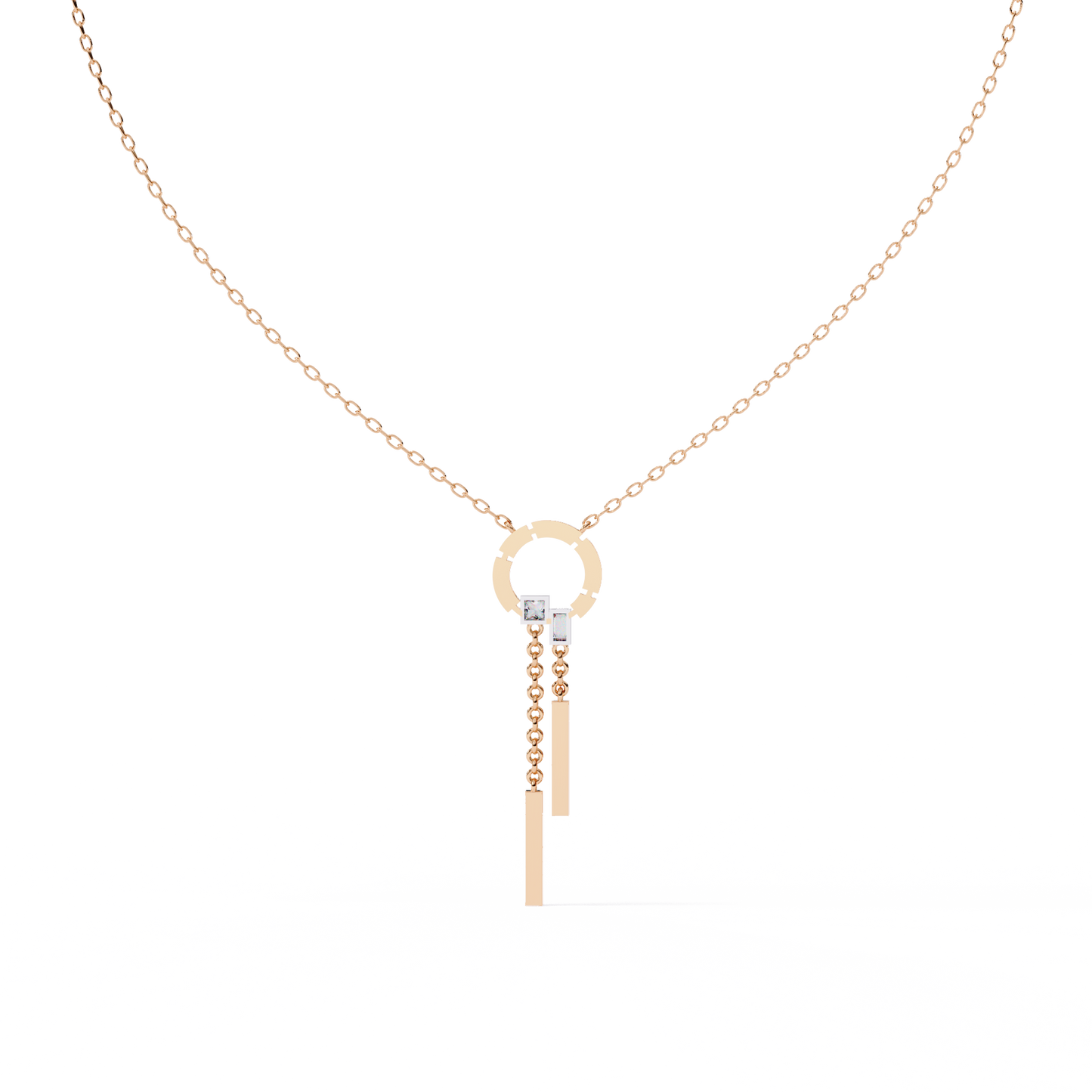 Open Circle Diamond Drop Bar Necklace