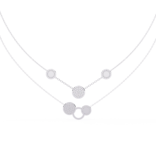 Layered Pavé Disc Drop Necklace