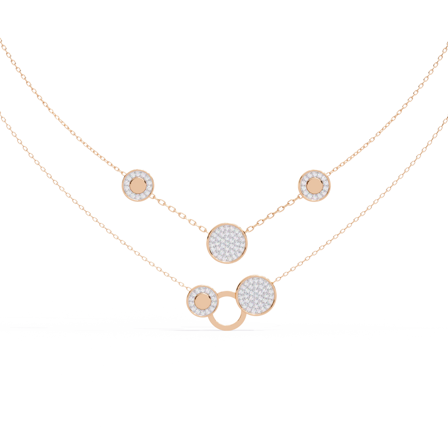 Layered Pavé Disc Drop Necklace