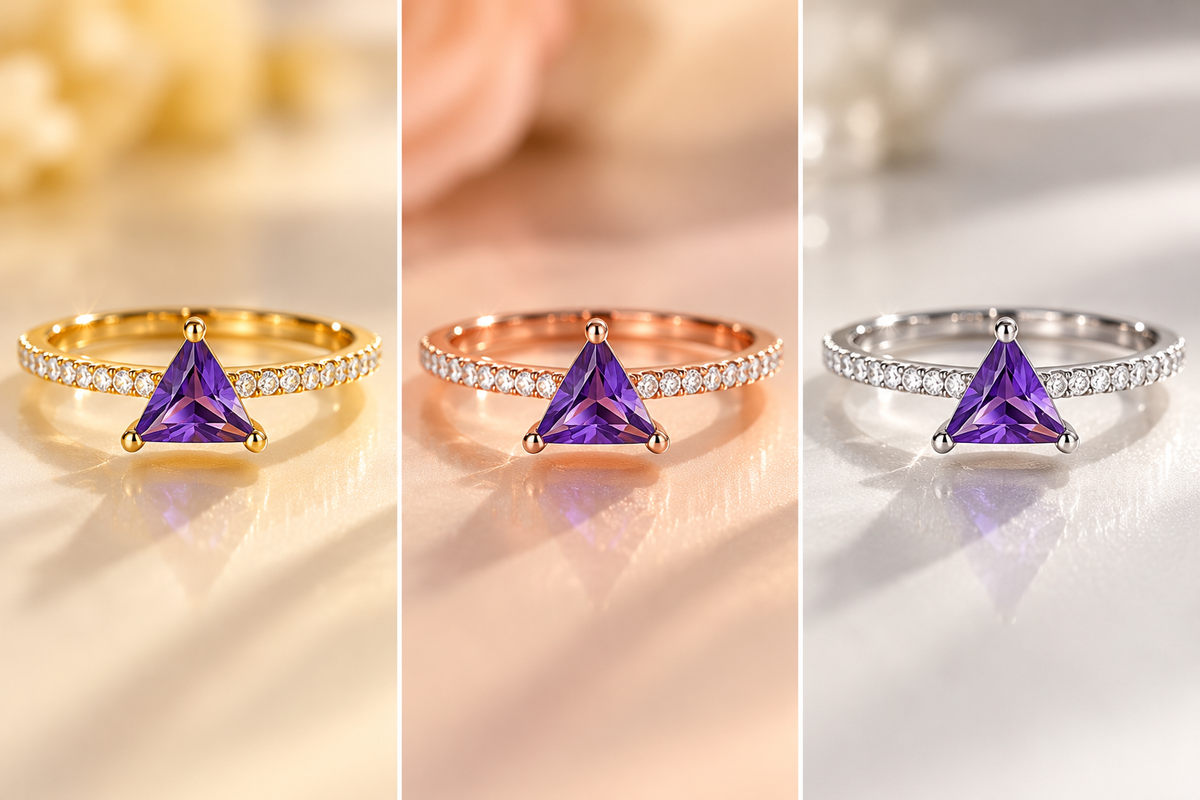 Purple Trillion Gemstone Diamond Ring