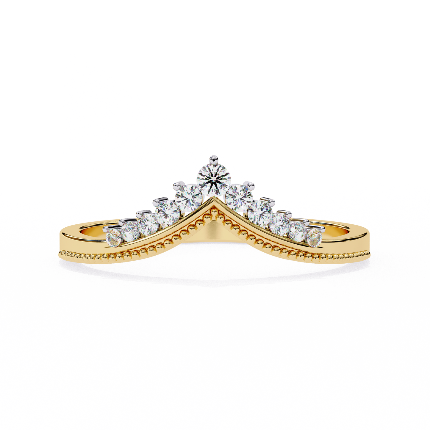Crown Chevron Diamond Wedding Band Ring