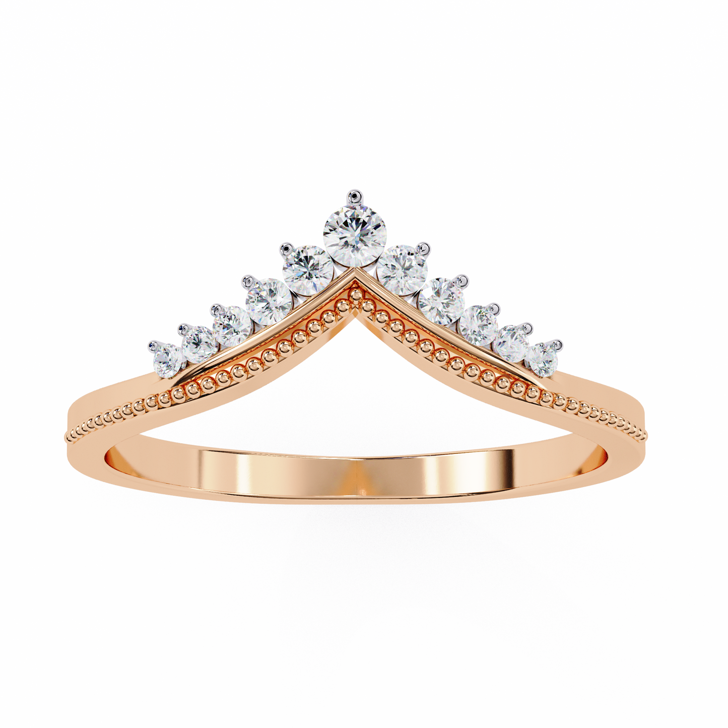Crown Chevron Diamond Wedding Band Ring