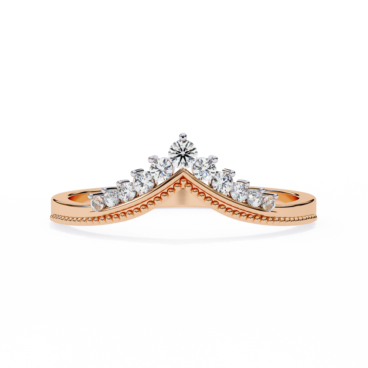 Crown Chevron Diamond Wedding Band Ring