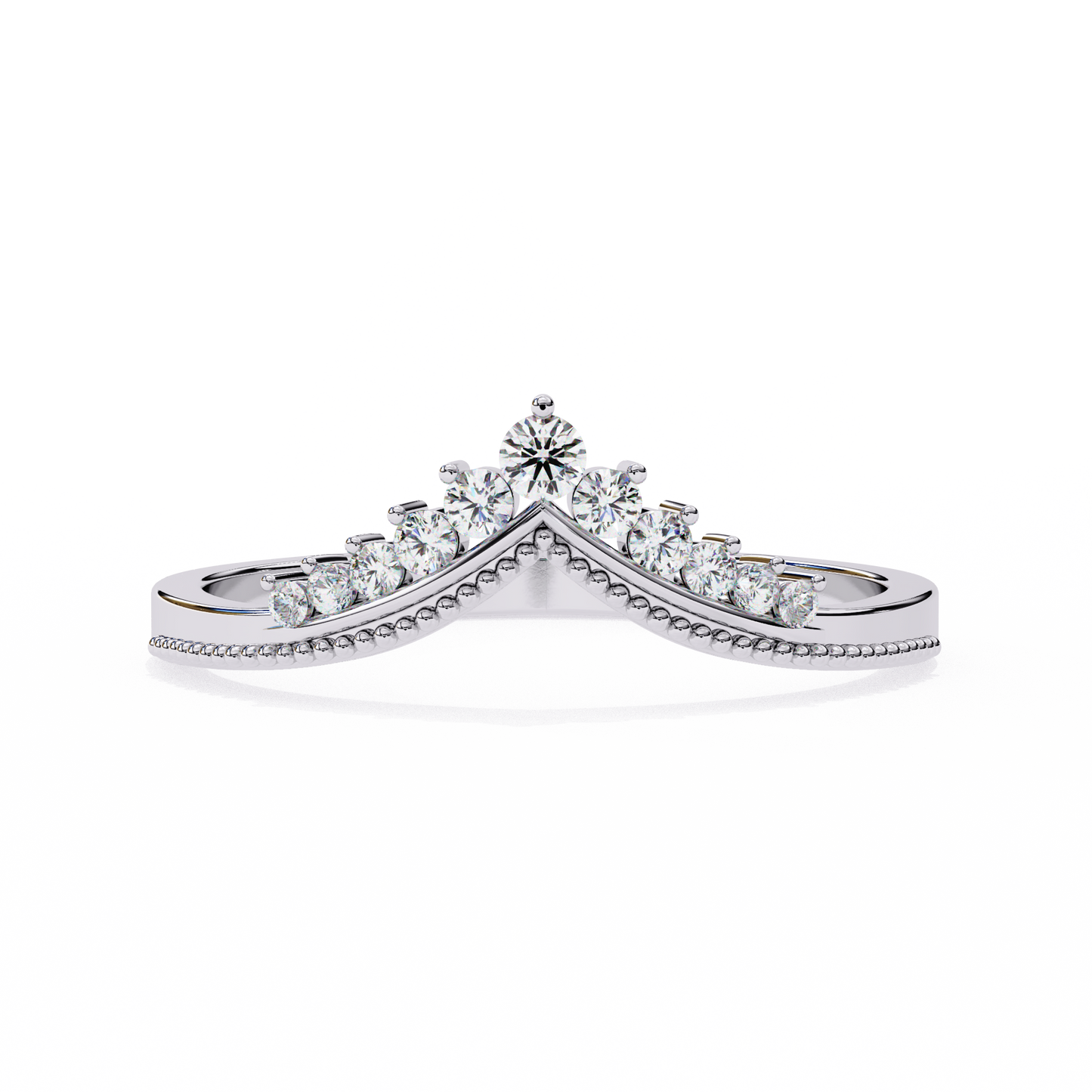 Crown Chevron Diamond Wedding Band Ring