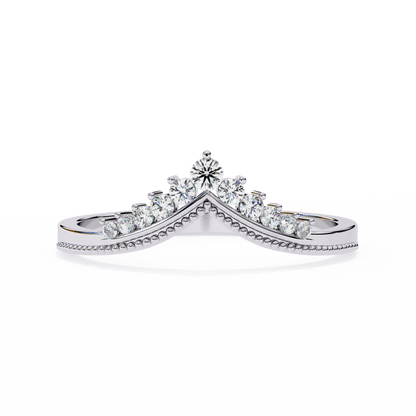 Crown Chevron Diamond Wedding Band Ring