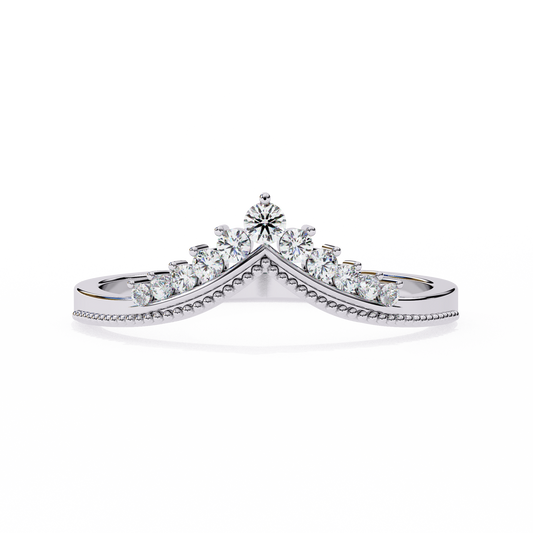 Crown Chevron Diamond Wedding Band Ring