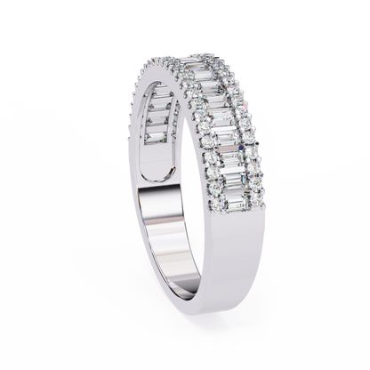 Baguette & Round Diamond Triple Row Band Ring
