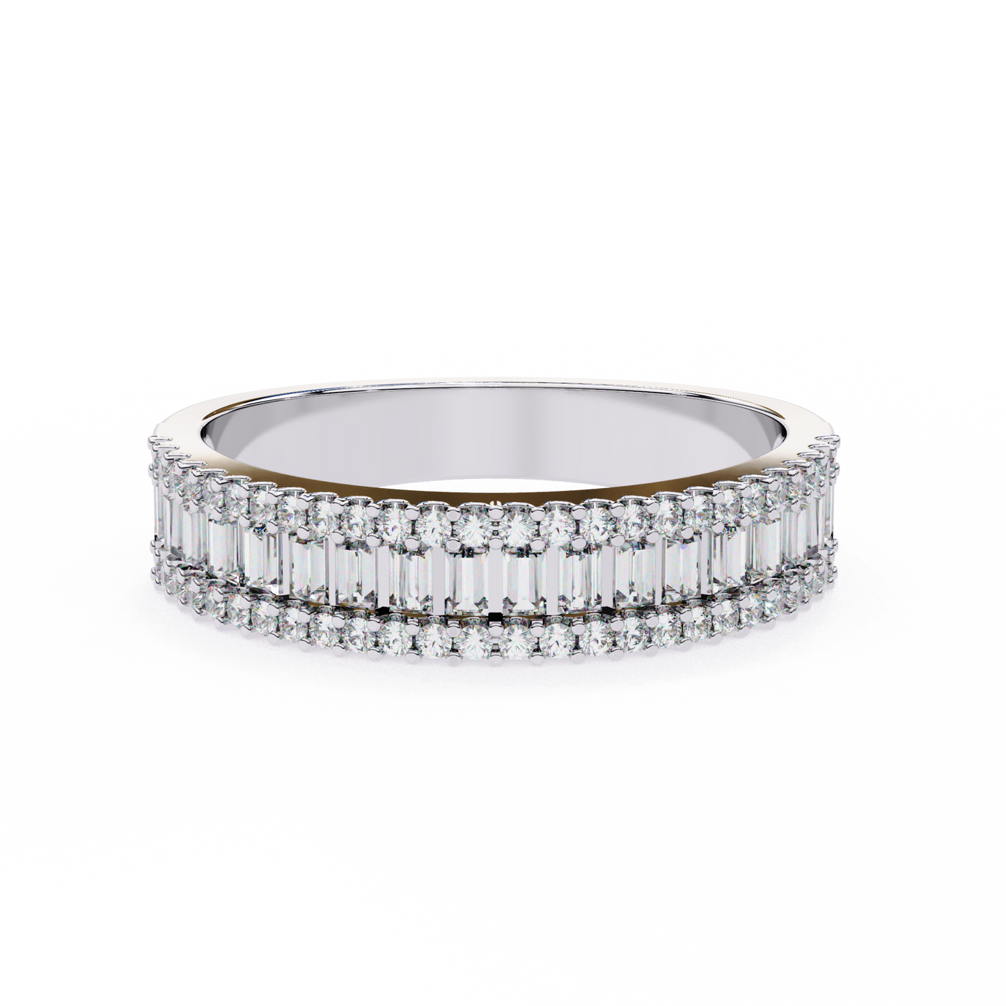 Baguette & Round Diamond Triple Row Band Ring