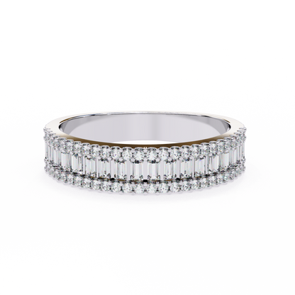 Baguette & Round Diamond Triple Row Band Ring