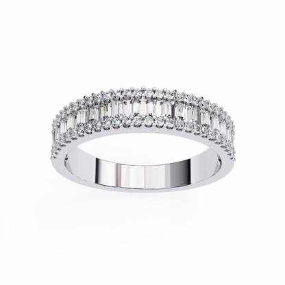 Baguette & Round Diamond Triple Row Band Ring