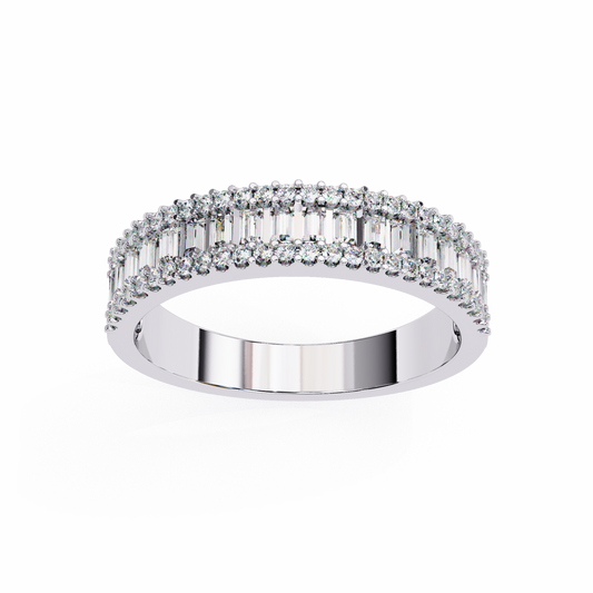 Baguette & Round Diamond Triple Row Band Ring