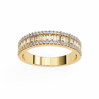 Baguette & Round Diamond Triple Row Band Ring