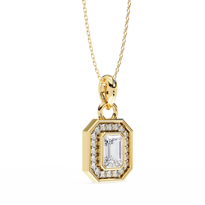 Emerald Cut Halo Diamond Pendant