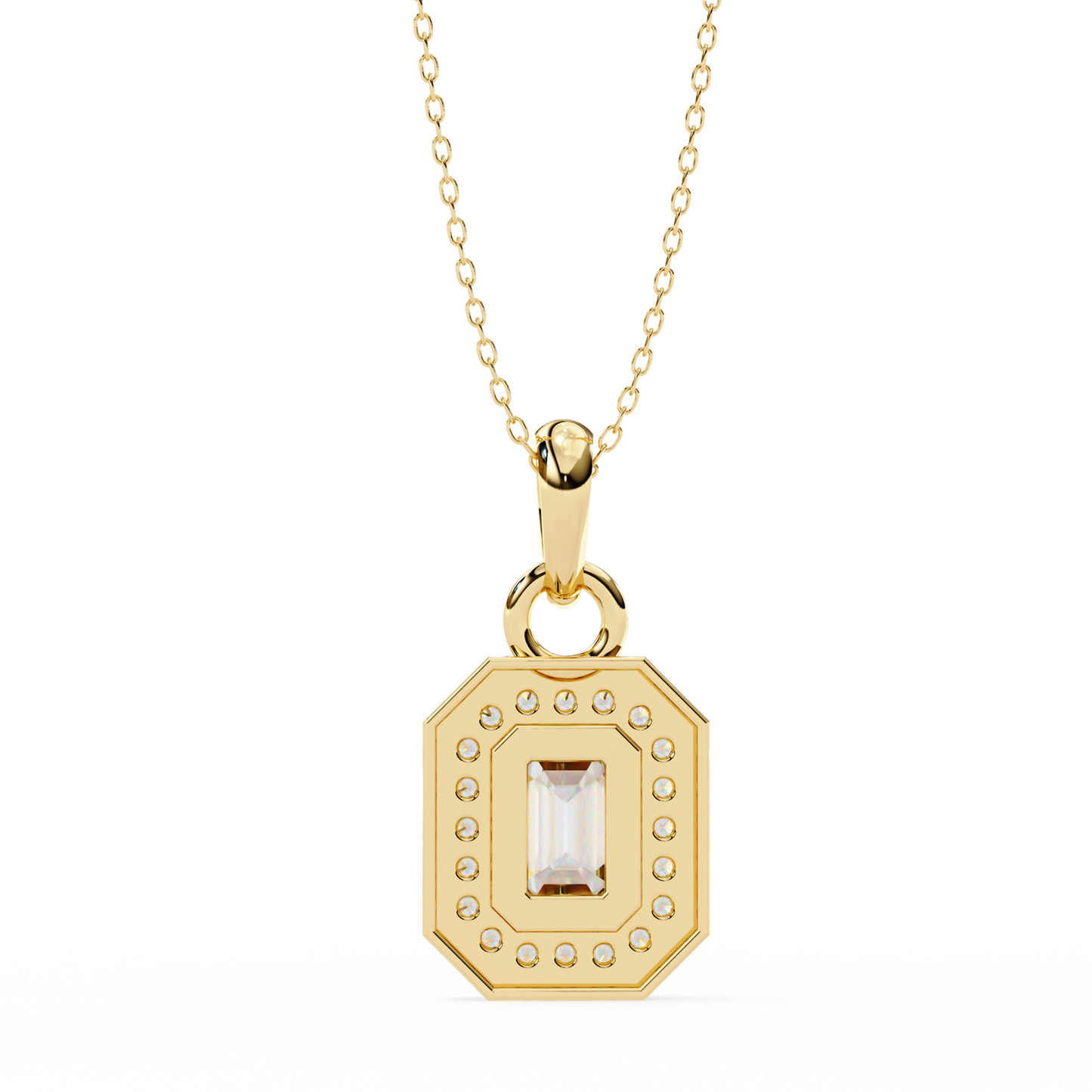 Emerald Cut Halo Diamond Pendant