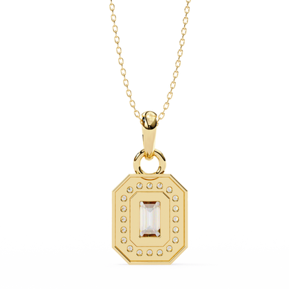 Emerald Cut Halo Diamond Pendant