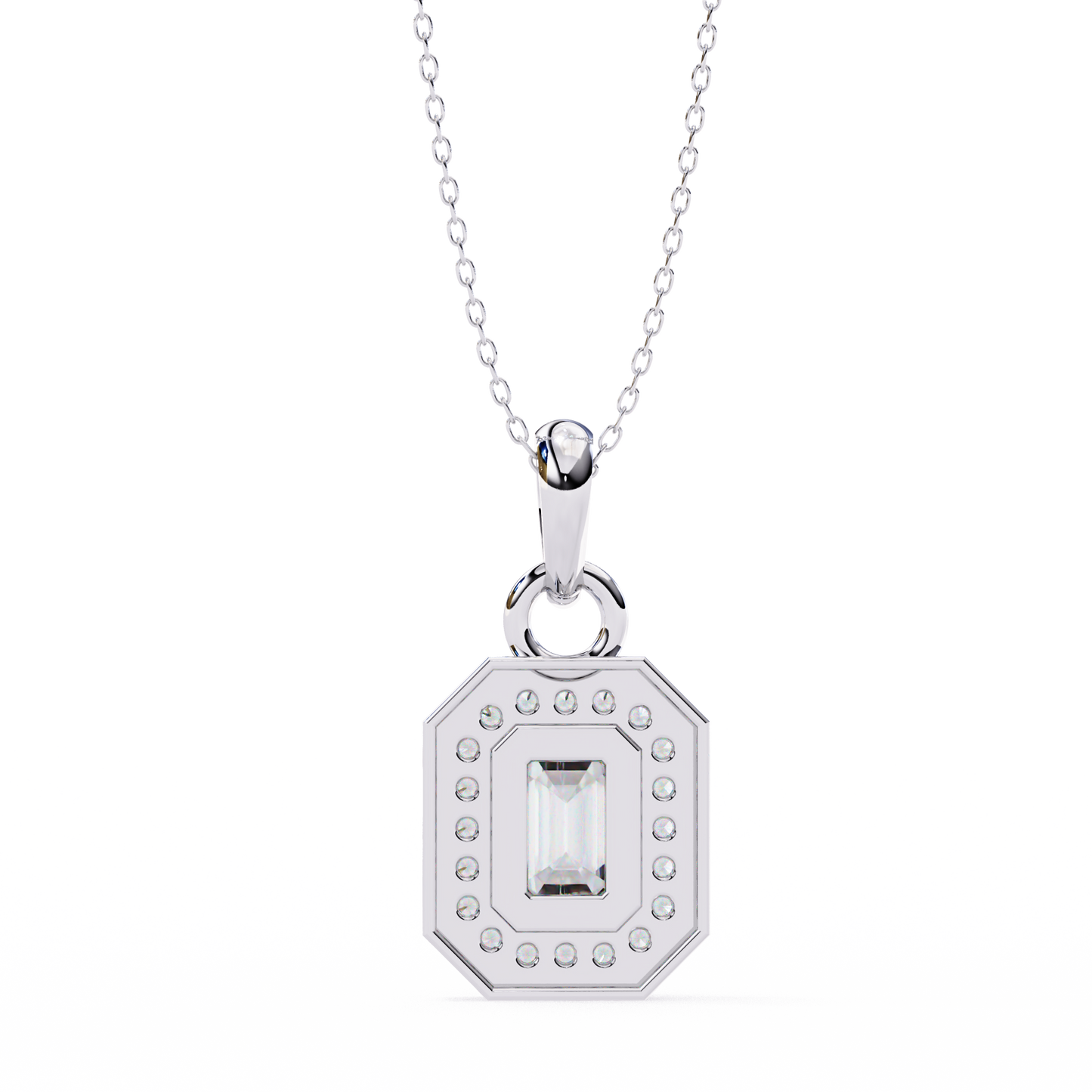 Emerald Cut Halo Diamond Pendant
