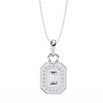 Emerald Cut Halo Diamond Pendant