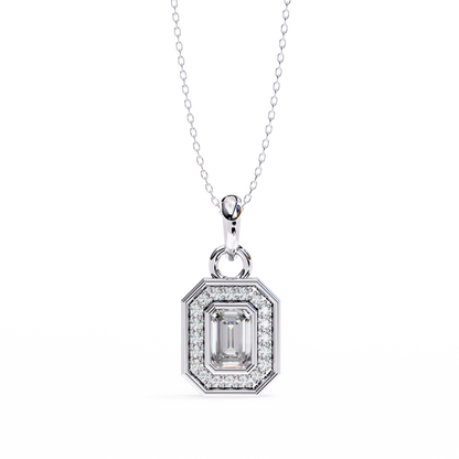 Emerald Cut Halo Diamond Pendant
