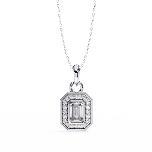 Emerald Cut Halo Diamond Pendant