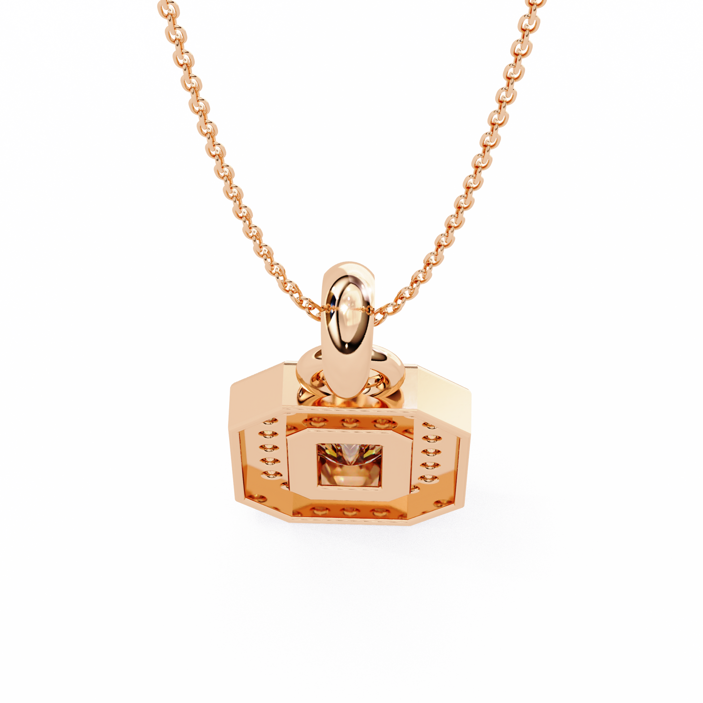 Emerald Cut Halo Diamond Pendant