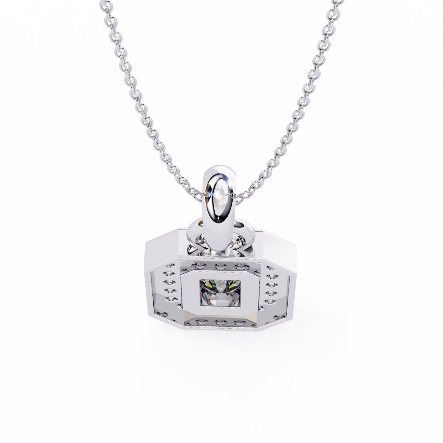 Emerald Cut Halo Diamond Pendant