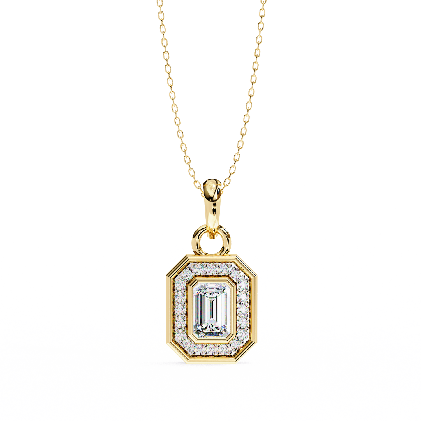 Emerald Cut Halo Diamond Pendant