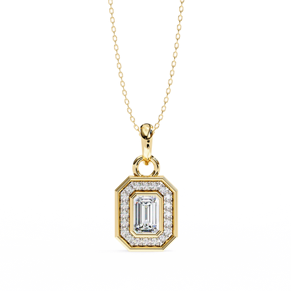Emerald Cut Halo Diamond Pendant