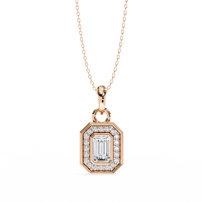 Emerald Cut Halo Diamond Pendant