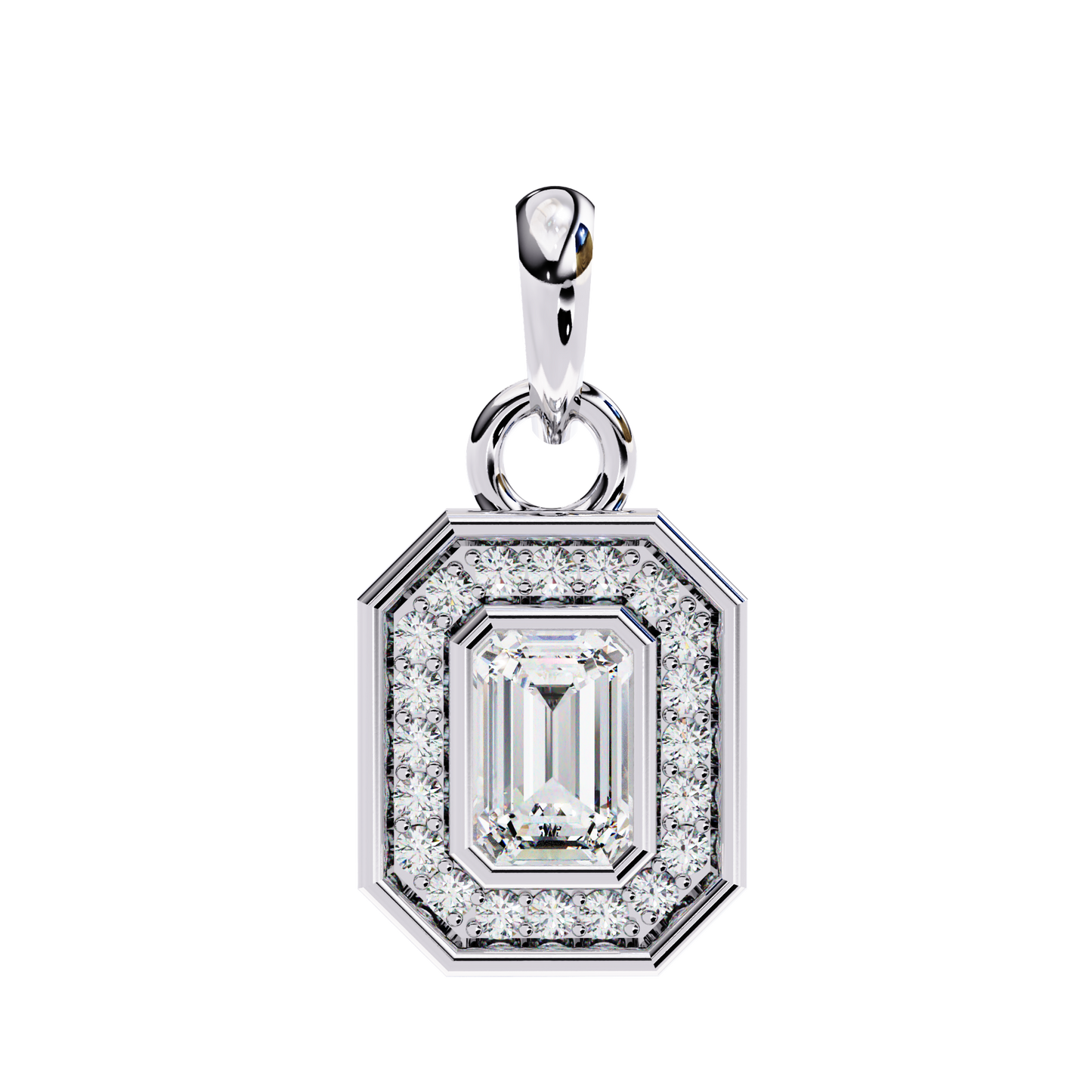 Emerald Cut Halo Diamond Pendant