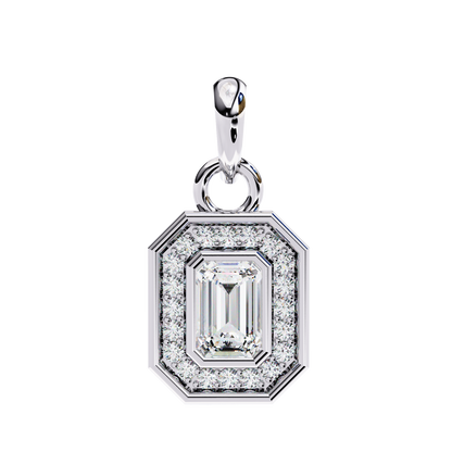 Emerald Cut Halo Diamond Pendant