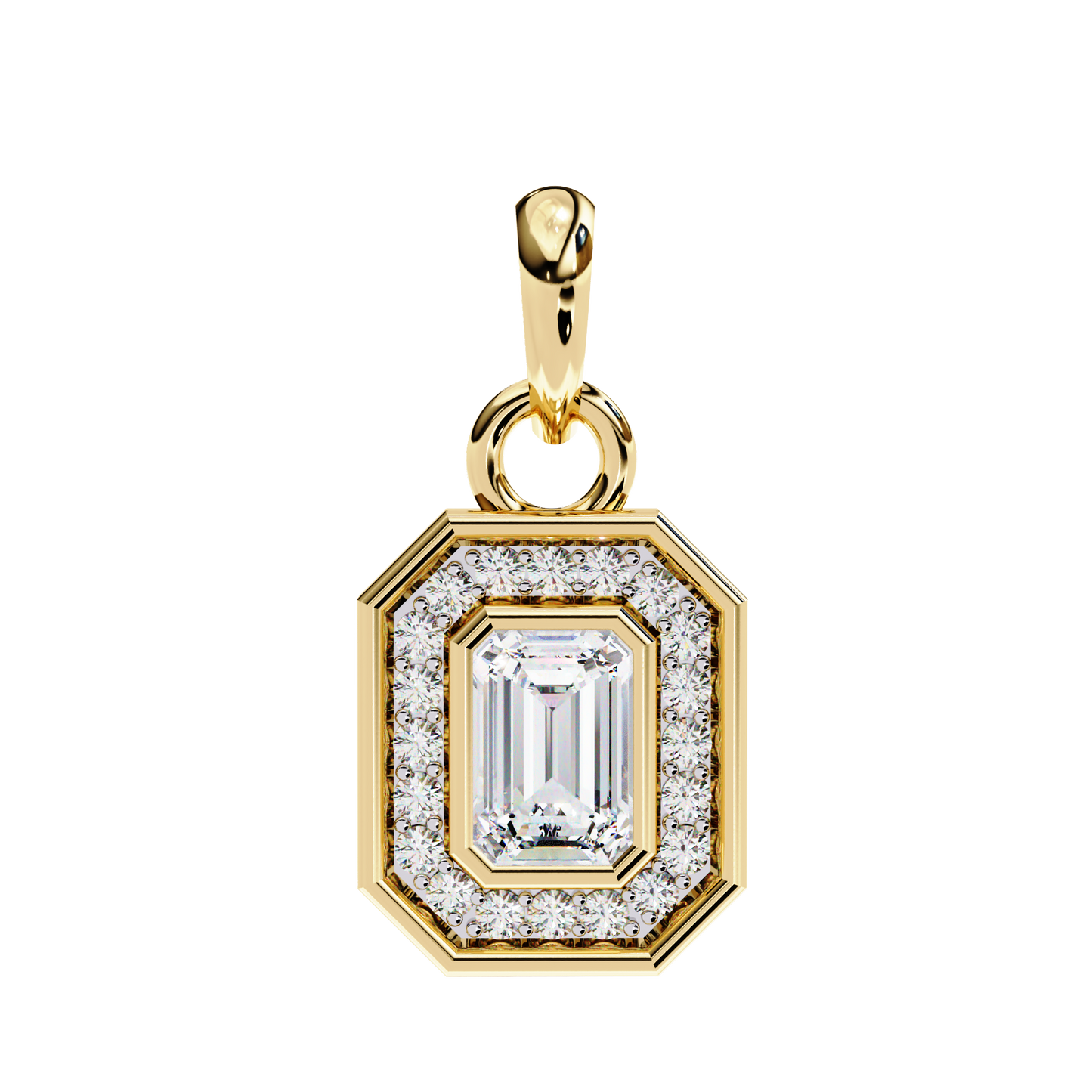 Emerald Cut Halo Diamond Pendant