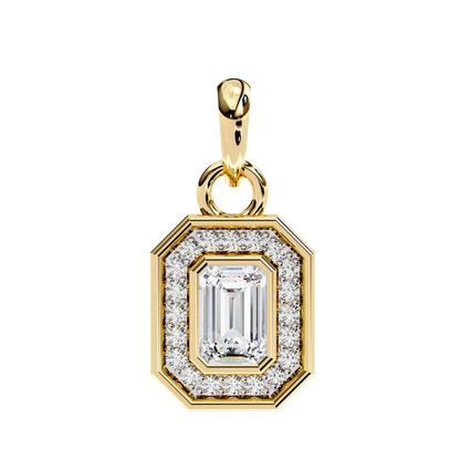Emerald Cut Halo Diamond Pendant