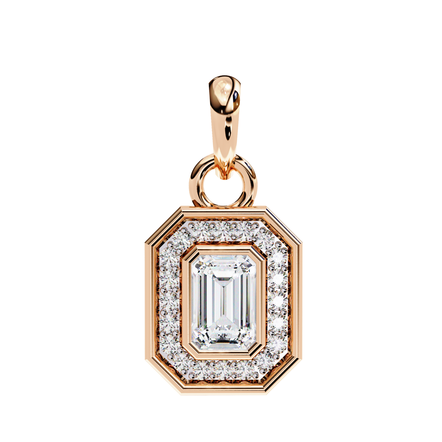 Emerald Cut Halo Diamond Pendant