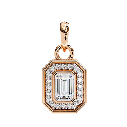 Emerald Cut Halo Diamond Pendant