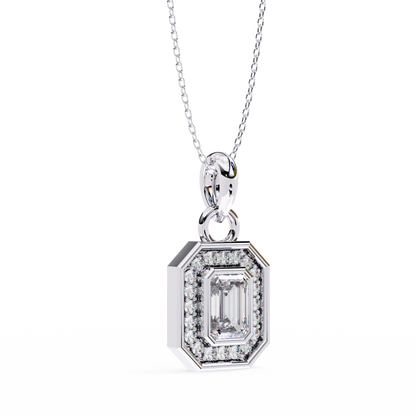 Emerald Cut Halo Diamond Pendant
