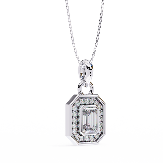 Emerald Cut Halo Diamond Pendant