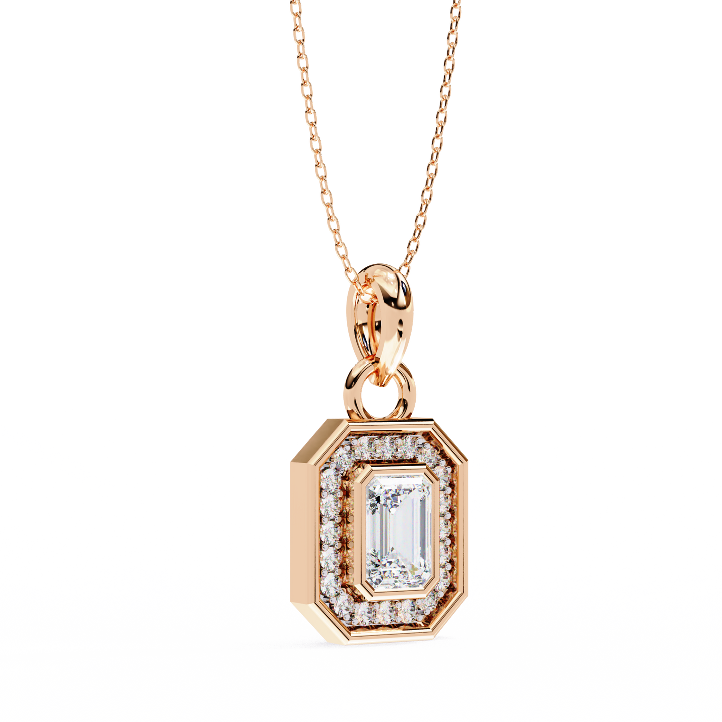Emerald Cut Halo Diamond Pendant