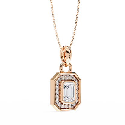 Emerald Cut Halo Diamond Pendant