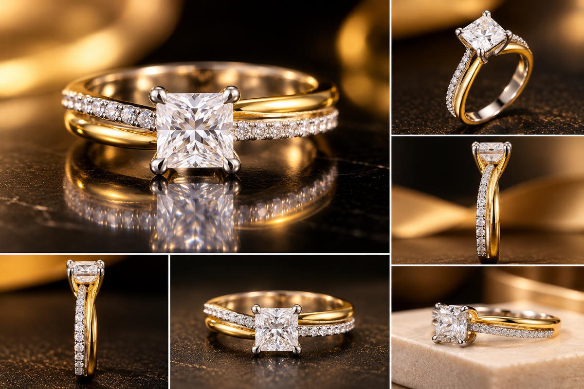 Princess-Cut Solitaire Diamond Ring in Two-Tone Gold
