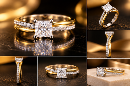 Princess-Cut Solitaire Diamond Ring in Two-Tone Gold