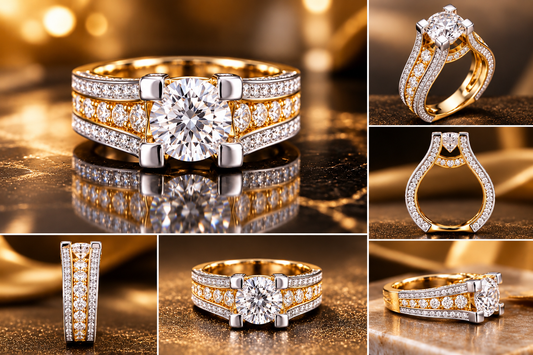 Round Brilliant Diamond Statement Ring in Two-Tone Gold & White Gold