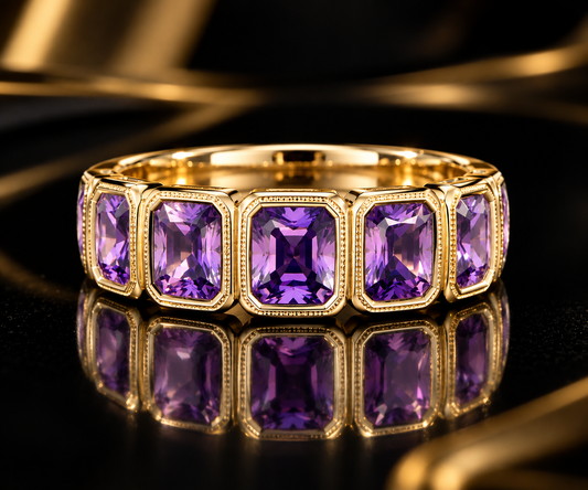 Royal Amethyst-Inspired Purple Gemstone Band Ring in Gold