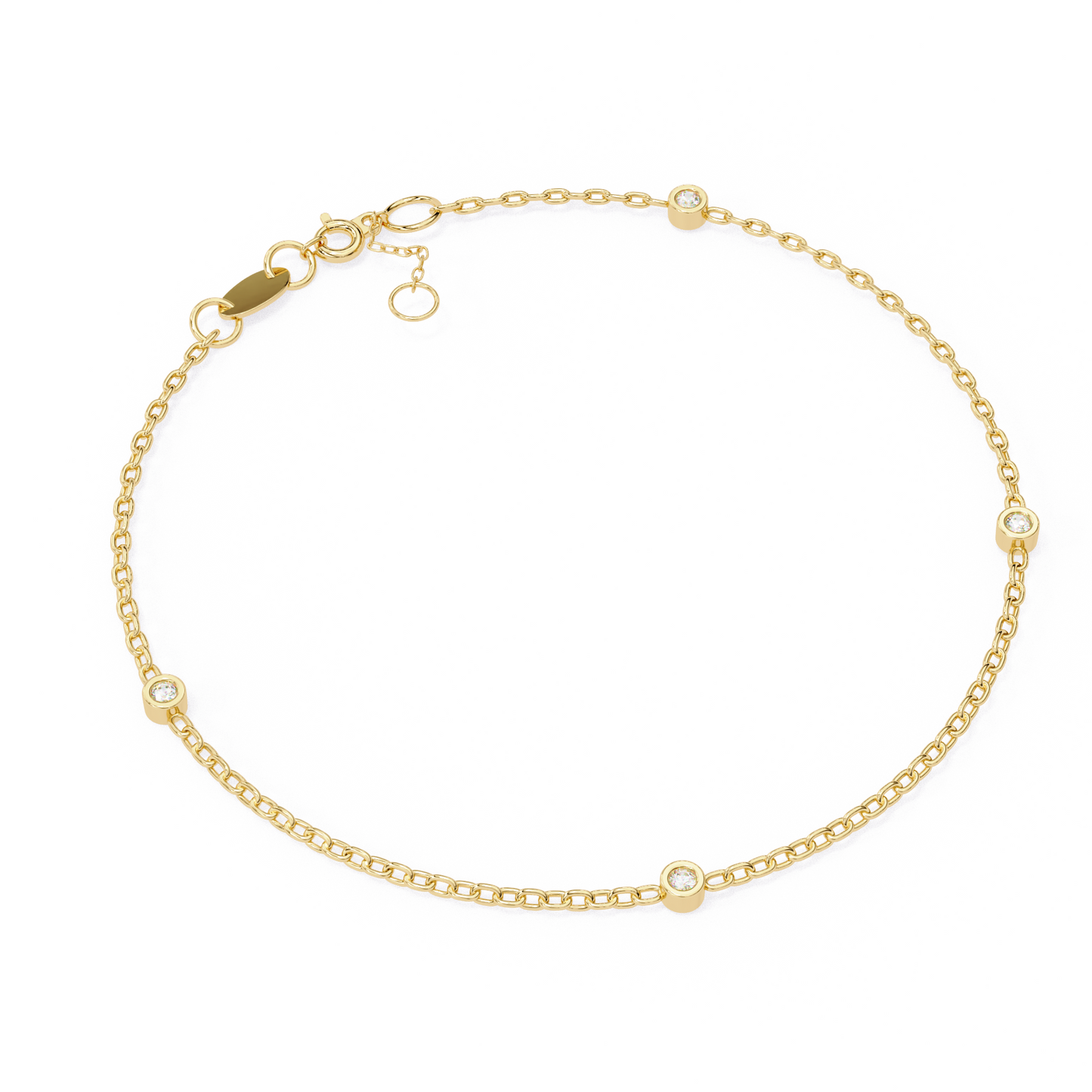 Bezel Set Diamond Station Chain Bracelet