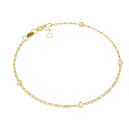 Bezel Set Diamond Station Chain Bracelet