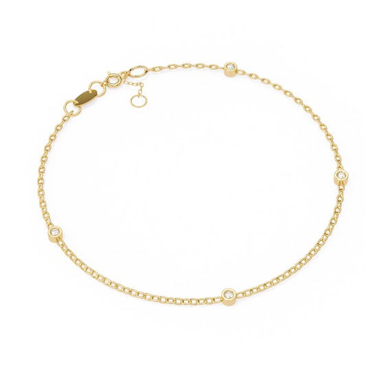 Bezel Set Diamond Station Chain Bracelet
